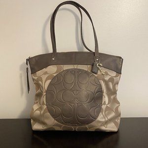 Coach Bronze Brown Gold Signature Laura Fabric Tote